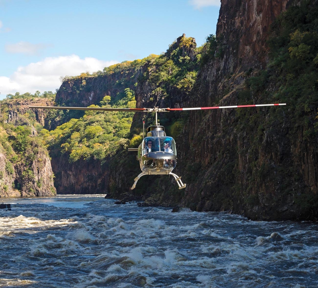 Aerial view of Victoria Falls from a scenic helicopter flight