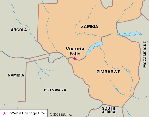 Victoria Falls location map and geographic facts