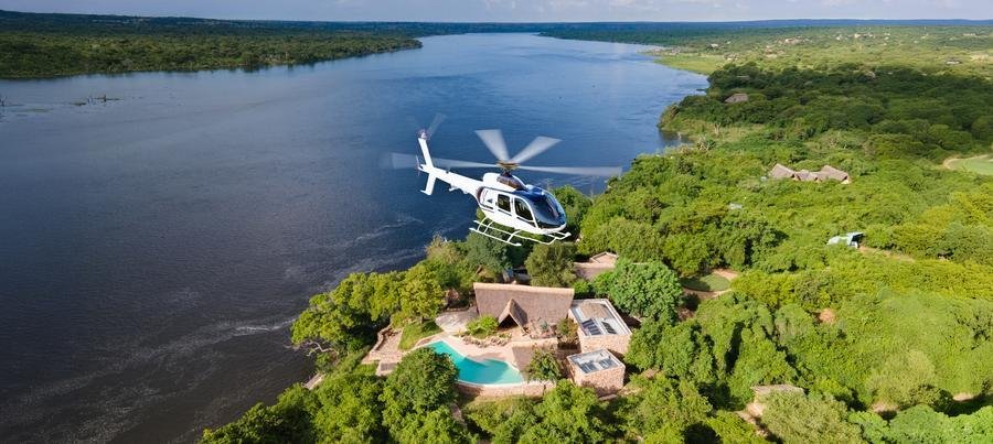 Helicopter over landscape
